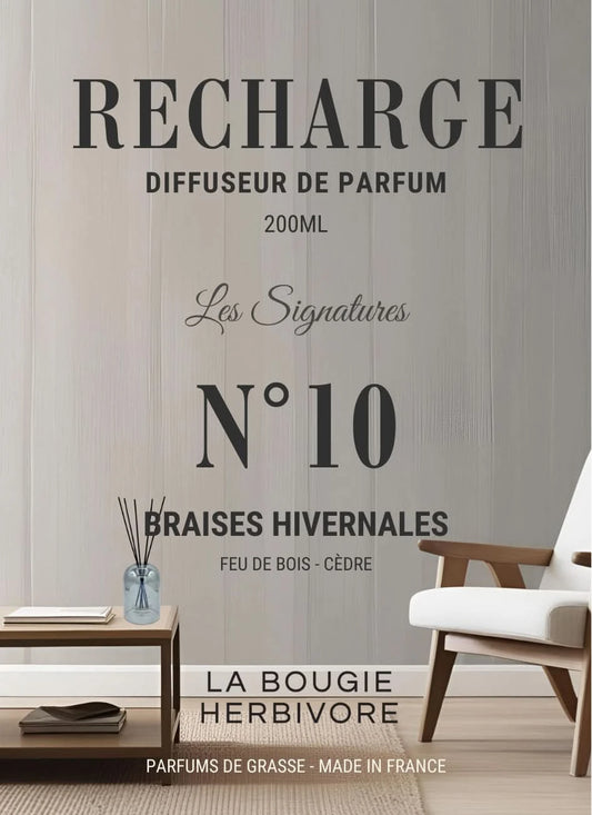 Recharge Diffuseur de Parfum à Bâtonnets No. 10 BRAISES HIVERNALES - 200ml - Collection les Signatures La Bougie Herbivore diffuseur
