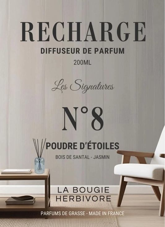 Recharge Diffuseur de Parfum à Bâtonnets No. 8 POUDRE D'ETOILES - 200ml - Collection les Signatures La Bougie Herbivore diffuseur