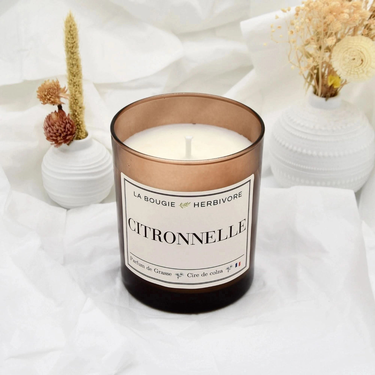 Bougie Parfumée "Citronnelle" Verre Ambré | Cire de Colza | Parfum de Grasse - 180g La Bougie Herbivore Bougies