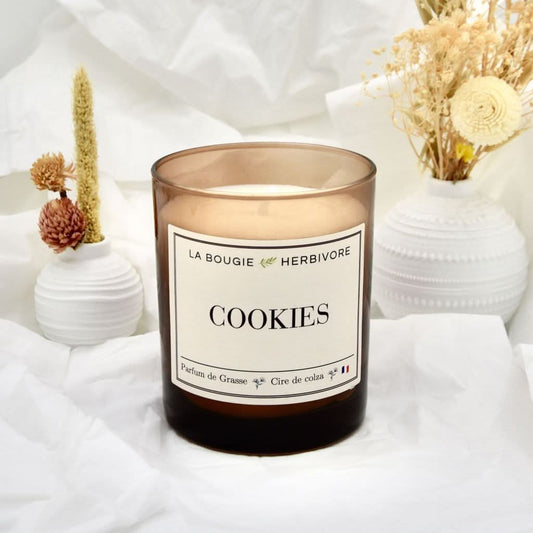 Bougie Parfumée "Cookies" Verre Ambré | Cire de Colza | Parfum de Grasse - 180g La Bougie Herbivore Bougies made in France