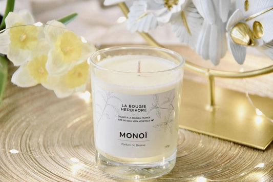 Bougie Parfumée Monoï 150g – Cire Soja Écocert – Parfum Exotique & Fruité – Artisanale Française