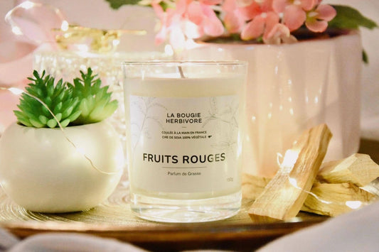 Bougie Parfumée Fruits Rouges 150g – Cire Soja Écocert – Parfum Fruité & Gourmand – Artisanale Française