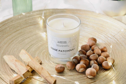 Bougie Parfumée Boisé Patchouli 150g – Cire Soja Écocert – Parfum Oriental & Épicé – Artisanale Française
