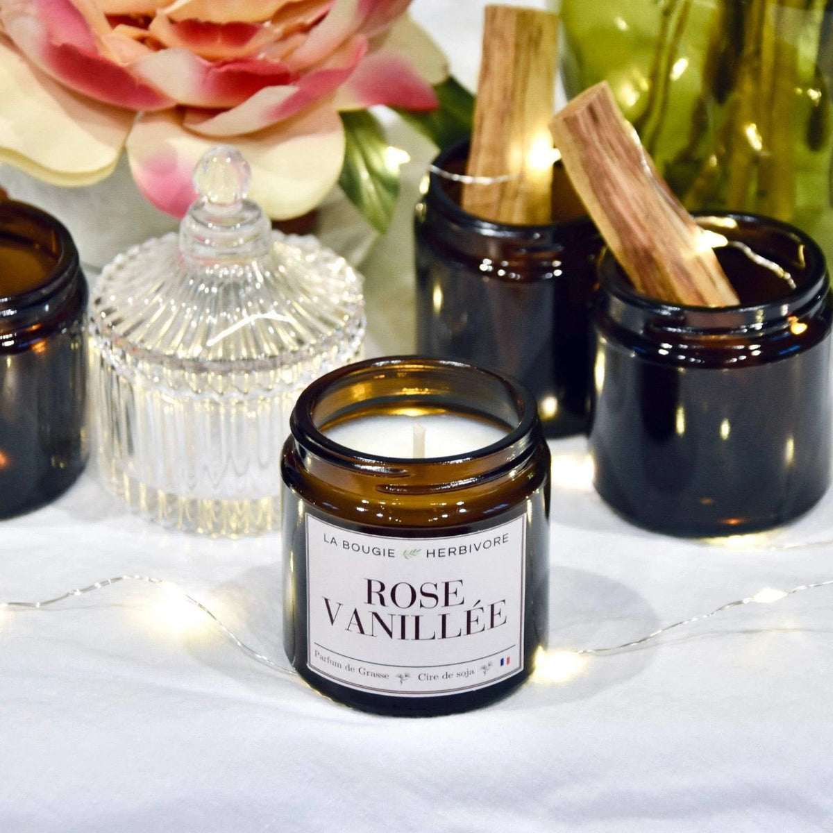 Bougie parfumée "Rose vanillée" à la cire végétale de soja 90g La Bougie Herbivore Bougies