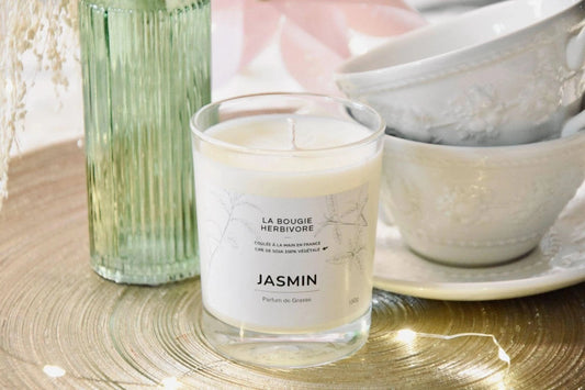 Bougie Parfumée Jasmin 150g – Cire Soja Écocert – Parfum Floral & Musqué – Artisanale Française