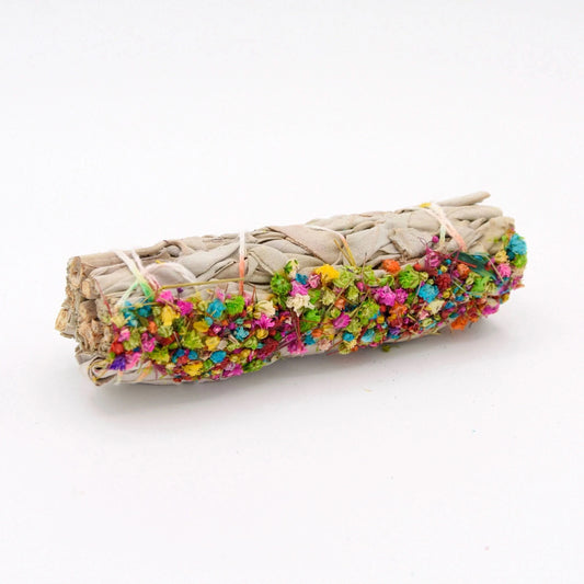 Encens sauge blanche confetti fleurs coloré pour purification et cérémonies spirituelles