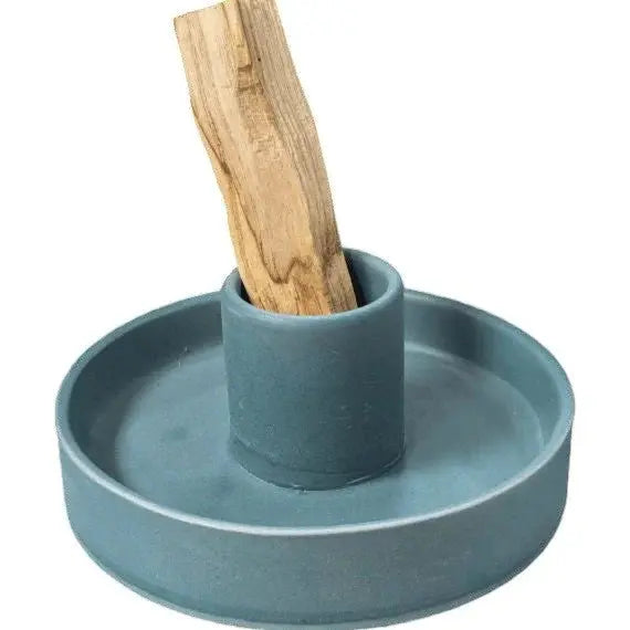 Porte-encens en céramique dans des tons bleu, adapté pour accessoires d'encens artisanal pour rituels de purification
