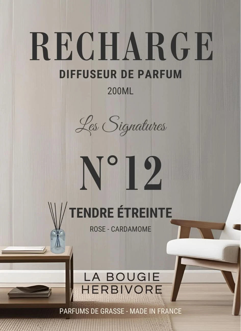 Recharge Diffuseur de Parfum à Bâtonnets No. 12 TENDRE ETREINTE - 200ml - Collection les Signatures La Bougie Herbivore diffuseur