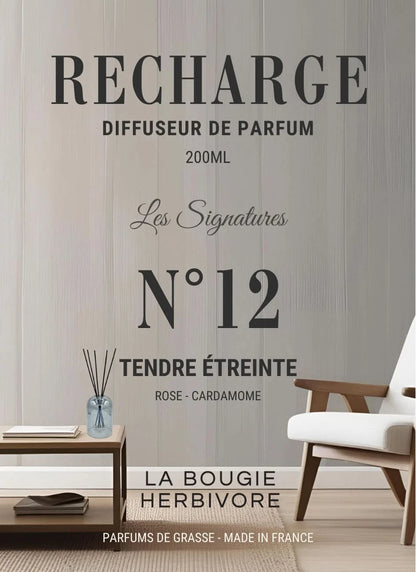 Recharge Diffuseur de Parfum à Bâtonnets No. 12 TENDRE ETREINTE - 200ml - Collection les Signatures La Bougie Herbivore diffuseur