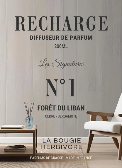 Recharge Diffuseur de Parfum à Bâtonnets No. 1 FORET DU LIBAN - 200ml - Collection les Signatures La Bougie Herbivore diffuseur