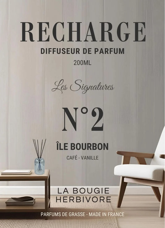 Recharge Diffuseur de Parfum à Bâtonnets No. 2 ILE BOURBON - 200ml - Collection les Signatures La Bougie Herbivore diffuseur