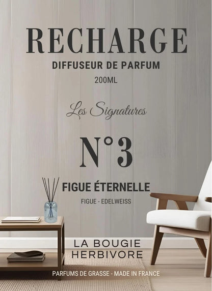 Recharge Diffuseur de Parfum à Bâtonnets No. 3 FIGUE ETERNELLE - 200ml - Collection les Signatures La Bougie Herbivore diffuseur