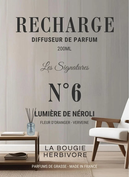 Recharge Diffuseur de Parfum à Bâtonnets No. 6 LUMIERE DE NEROLI - 200ml - Collection les Signatures La Bougie Herbivore diffuseur