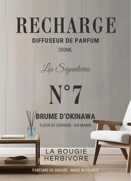 Recharge Diffuseur de Parfum à Bâtonnets No. 7 BRUME D'OKINAWA - 200ml - Collection les Signatures La Bougie Herbivore diffuseur