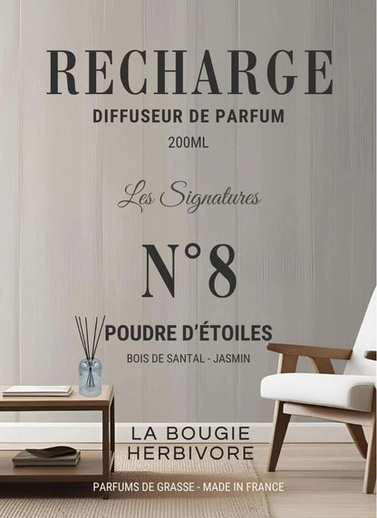Recharge Diffuseur de Parfum à Bâtonnets No. 8 POUDRE D'ETOILES - 200ml - Collection les Signatures La Bougie Herbivore diffuseur