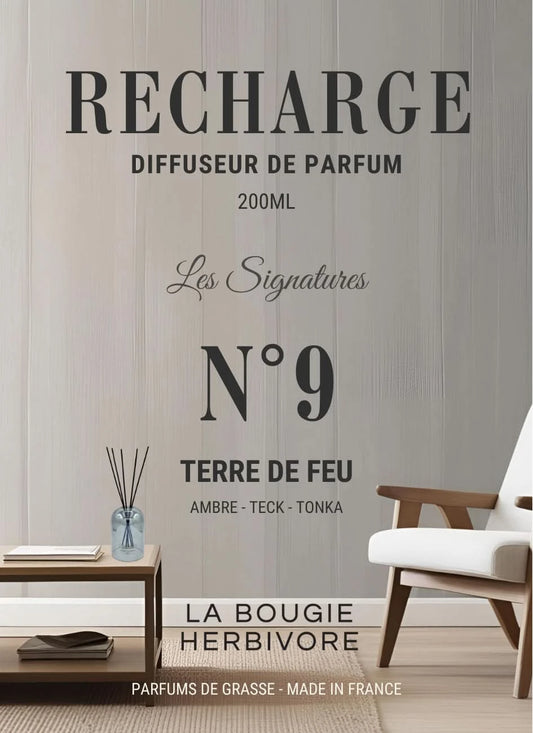 Recharge Diffuseur de Parfum à Bâtonnets No. 9 TERRE DE FEU - 200ml - Collection les Signatures La Bougie Herbivore diffuseur