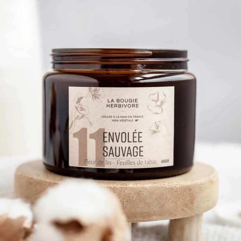 Bougie Parfumée Fleur de Lin & Tabac No.11 — Envolée Sauvage | 100% Naturelle - 3 formats 90g, 140g et 400g