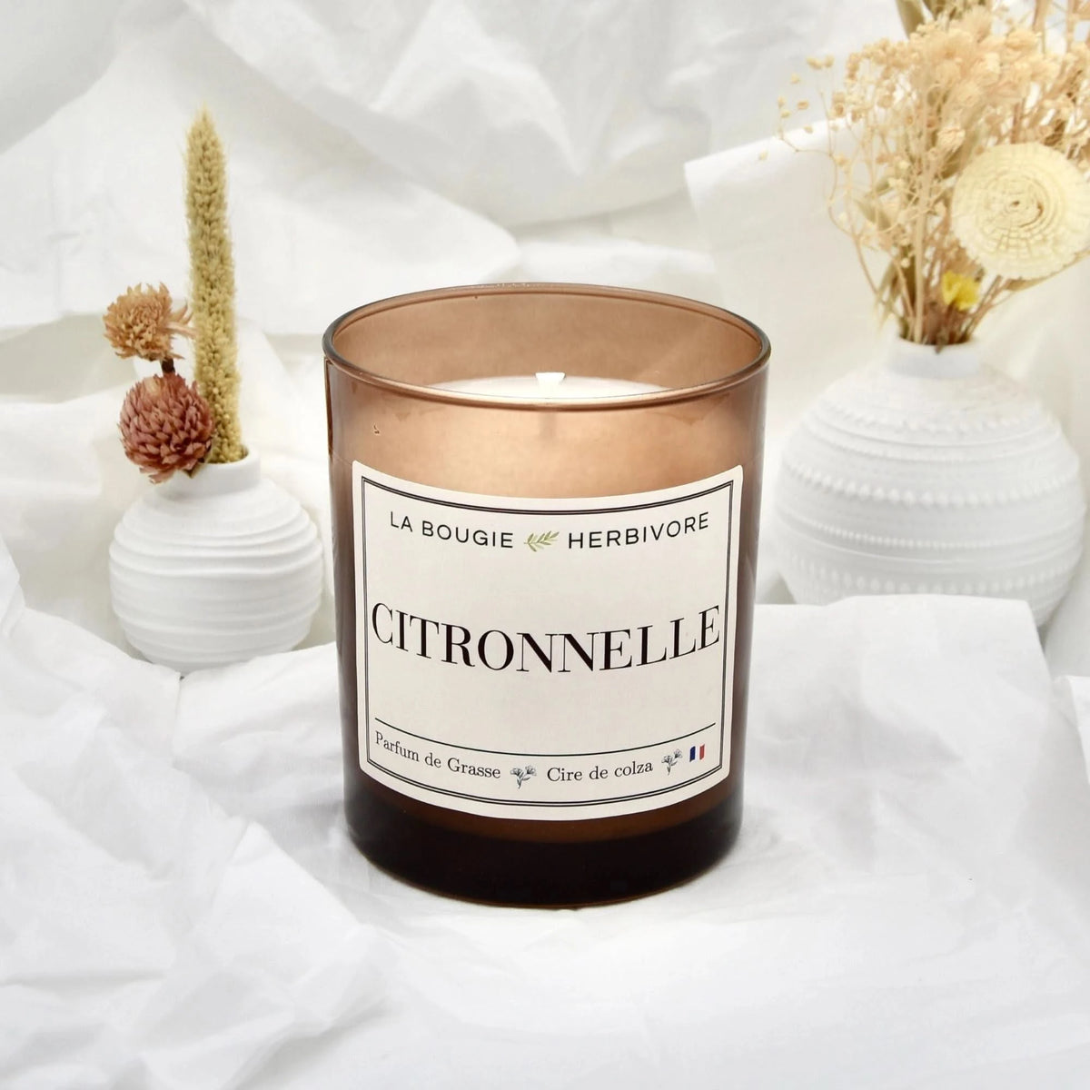Bougie Parfumée "Citronnelle" Verre Ambré | Cire de Colza | Parfum de Grasse - 180g La Bougie Herbivore Bougies