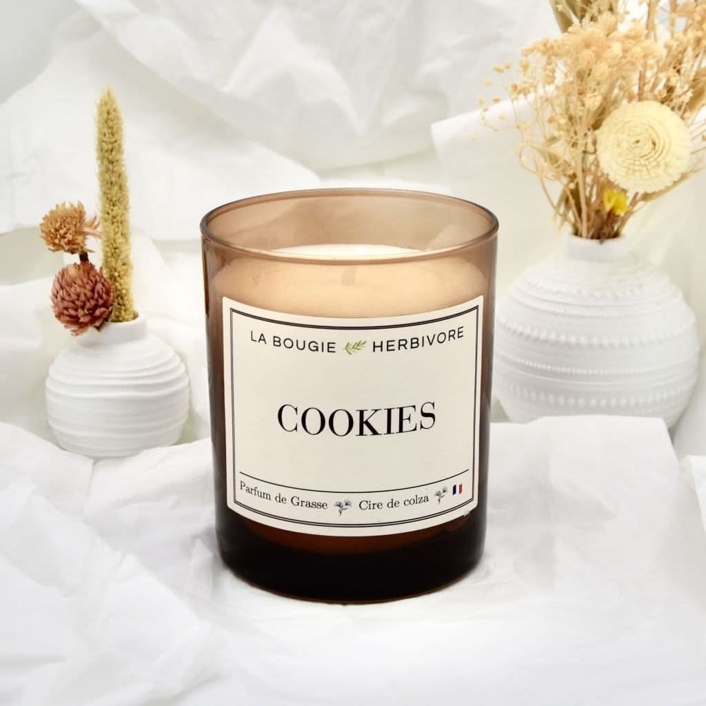 Bougie Parfumée "Cookies" Verre Ambré | Cire de Colza | Parfum de Grasse - 180g La Bougie Herbivore Bougies made in France