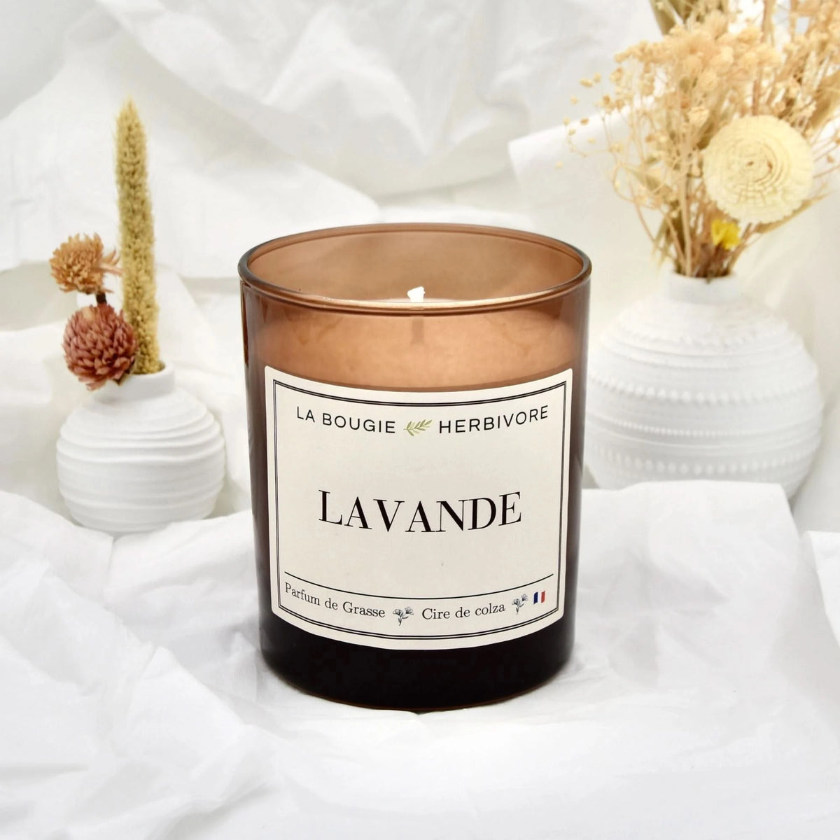 Bougie Parfumée "Lavande" Verre Ambré | Cire de Colza | Parfum de Grasse - 180g La Bougie Herbivore Bougies