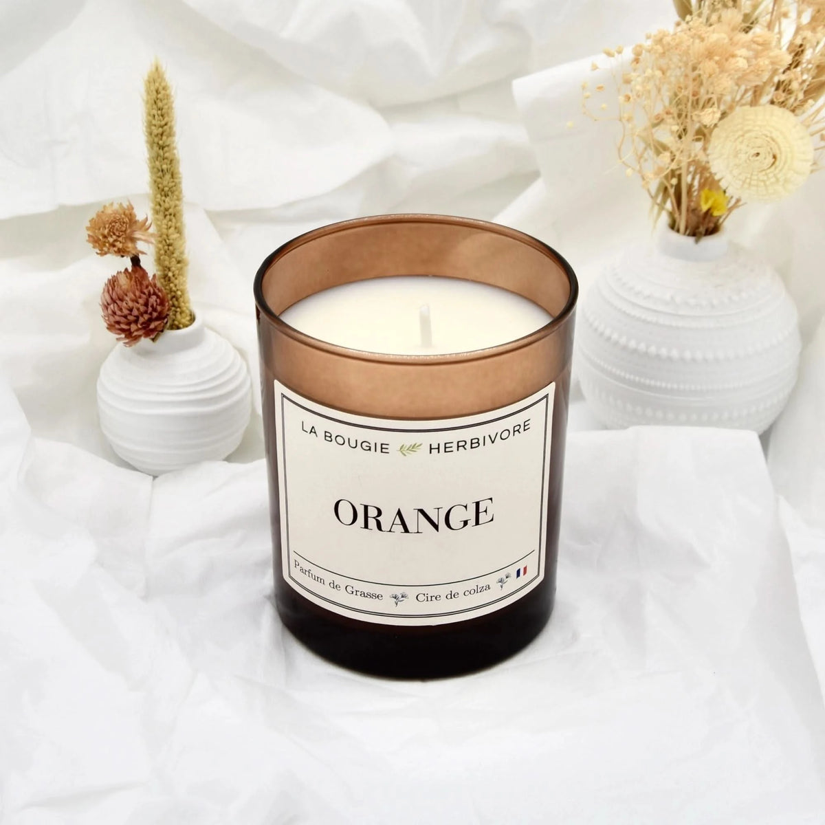 Bougie Parfumée "Orange" Verre Ambré | Cire de Colza | Parfum de Grasse - 180g La Bougie Herbivore Bougies