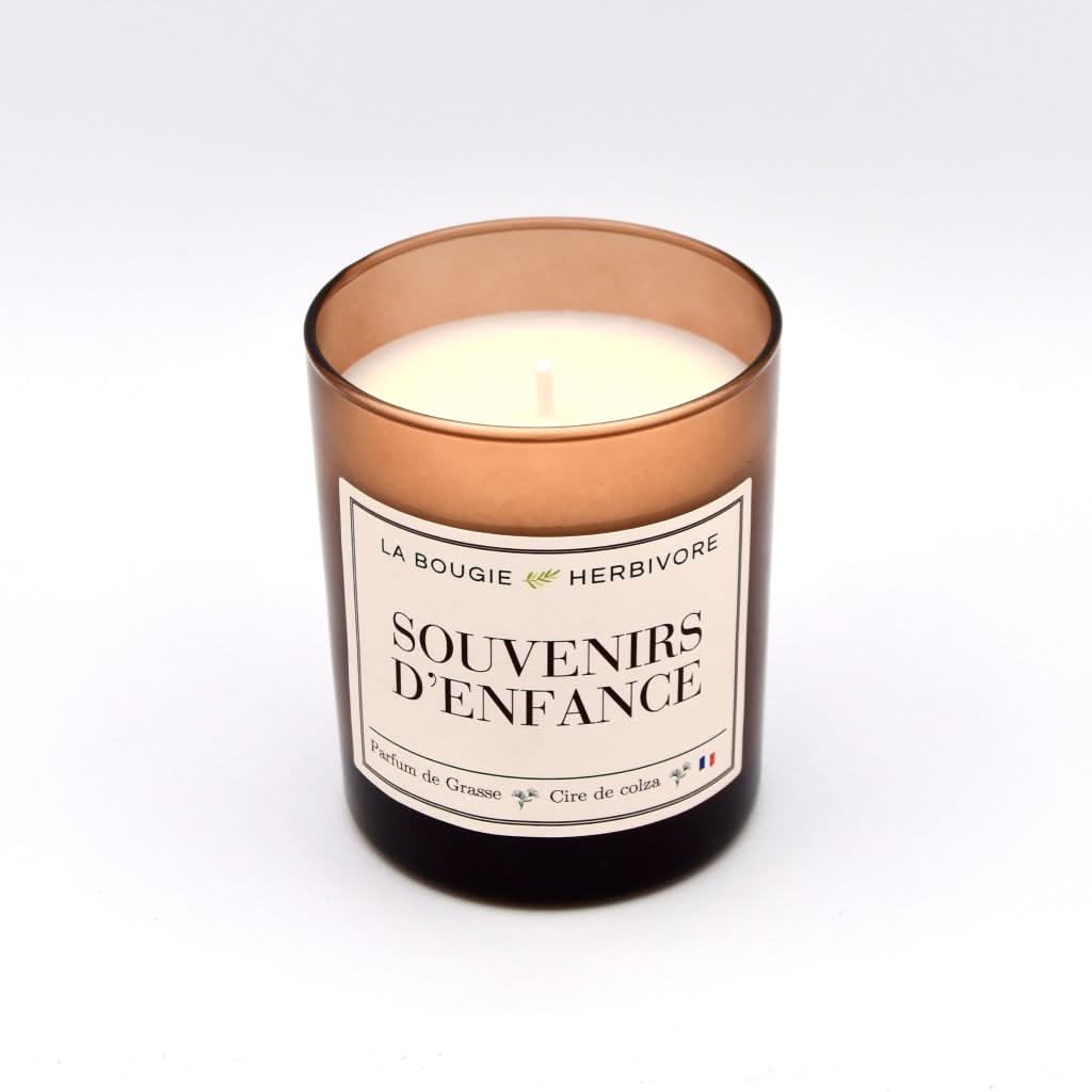 Bougie Parfumée Souvenirs d'Enfance Verre Ambré | Cire de Colza | Parfum de Grasse - 180g - Bougie artisanale gourmande