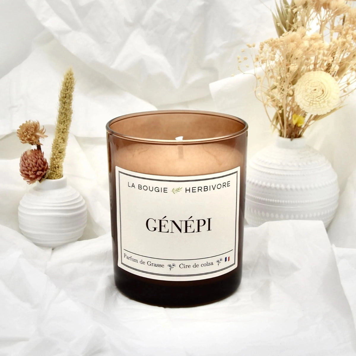 Bougie Parfumée "Génépi" Verre Ambré | Cire de Colza | Parfum de Grasse - 180g La Bougie Herbivore Bougies