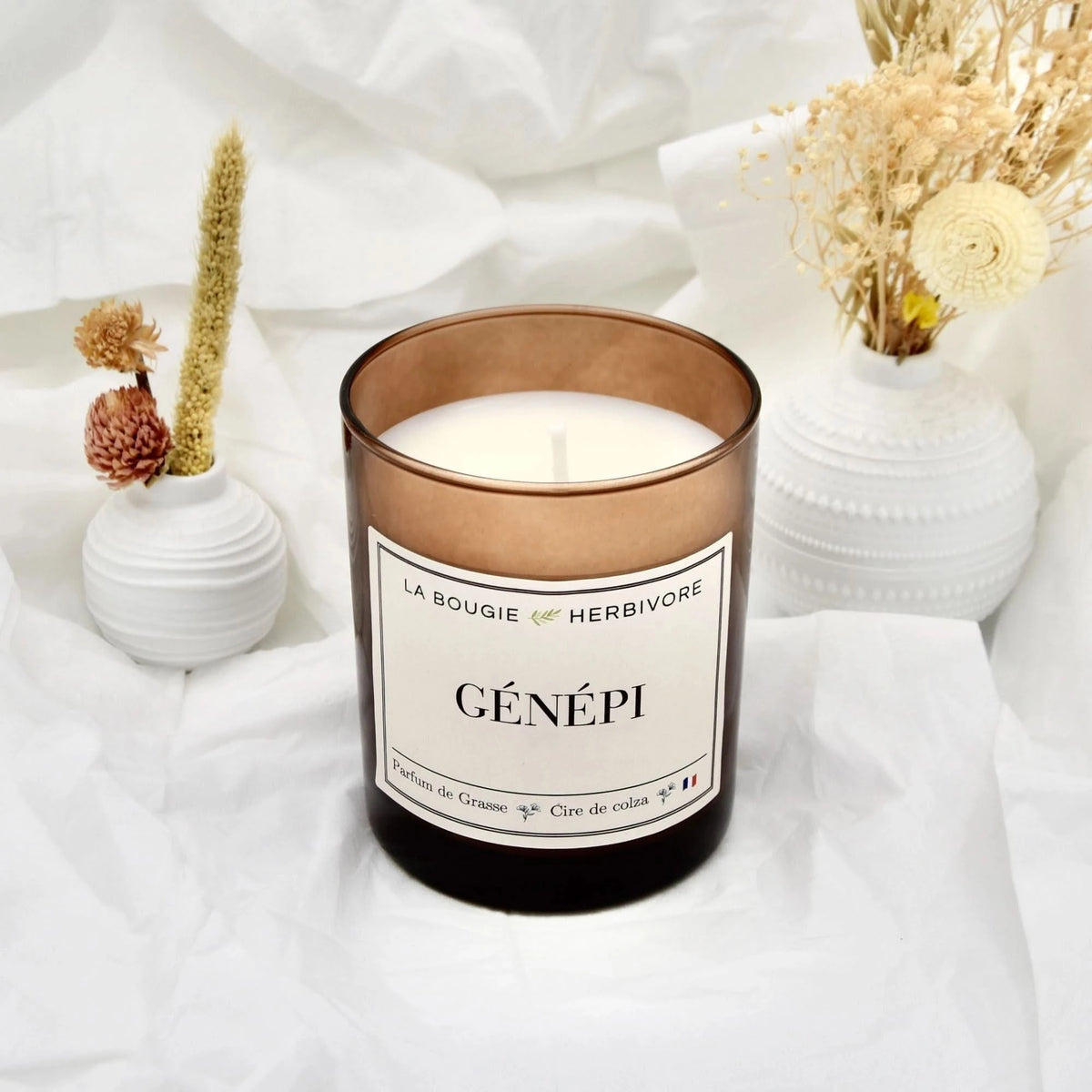 Bougie Parfumée "Génépi" Verre Ambré | Cire de Colza | Parfum de Grasse - 180g La Bougie Herbivore Bougies