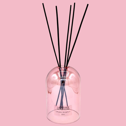 Pack Diffuseur en Verre goutte d'eau "Rose" 200 ml + Recharge de Parfum La Bougie Herbivore diffuseur