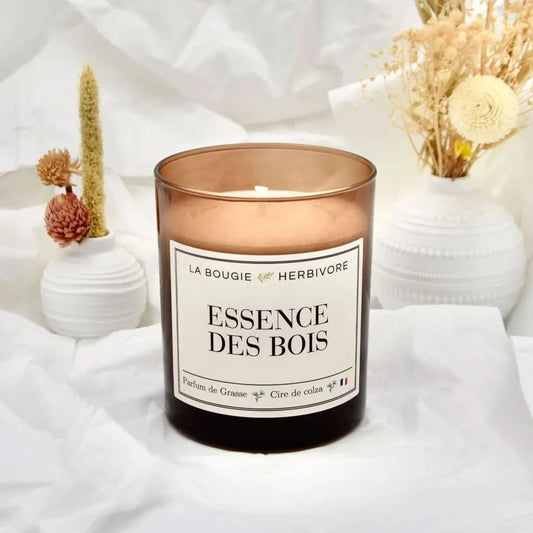 Bougie Parfumée Essence des bois Verre Ambré | Cire de Colza | Parfum de Grasse - 180g - La Bougie Herbivore