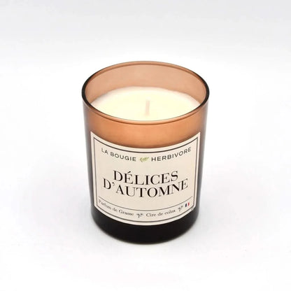 Bougie Parfumée Délices d'Automne Verre Ambré | Cire de Colza | Parfum de Grasse - 180g - Bougies artisanales, créées en France