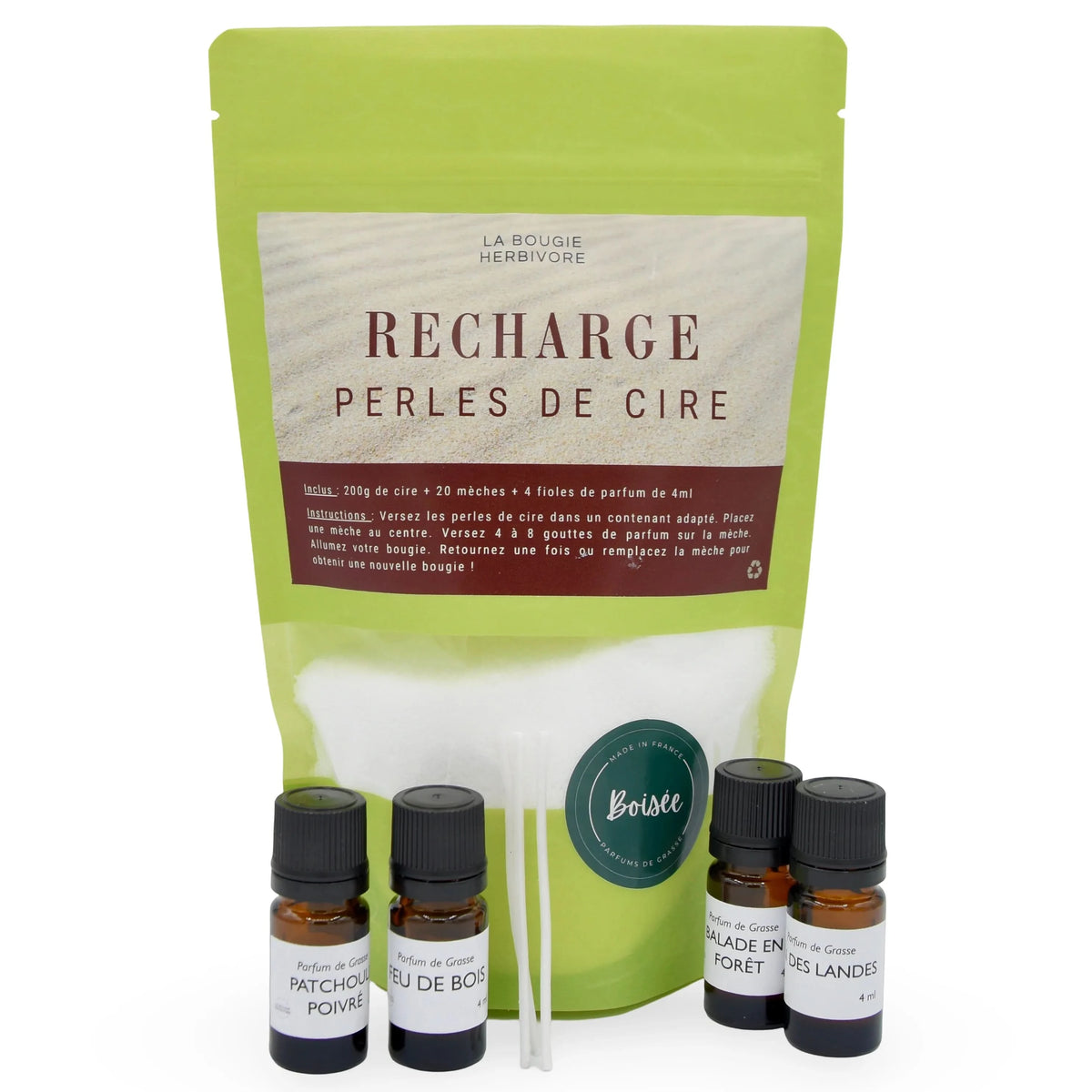 Kit Bougie Parfumée DIY – Perles de Cire Boisées – 200g – Parfums de Grasse – Artisanat Naturel