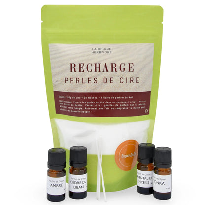 Kit Bougie DIY – Perles de Cire Orientales Parfumées – 200g – 4 Parfums de Grasse – Recharge Naturelle Artisanale