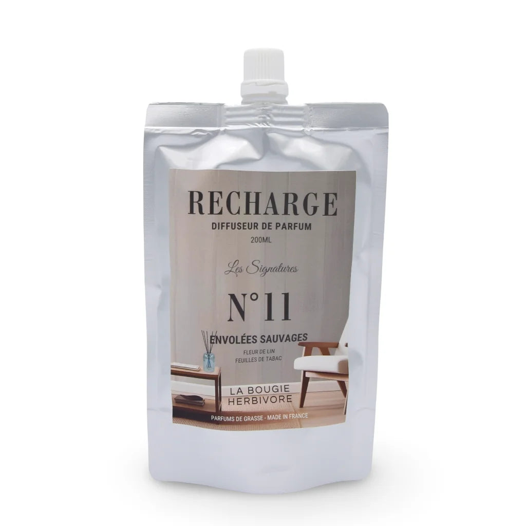Diffuseur Santorin 200 ml en verre avec recharge Envolée Sauvage – fleur de lin et feuilles de tabac
