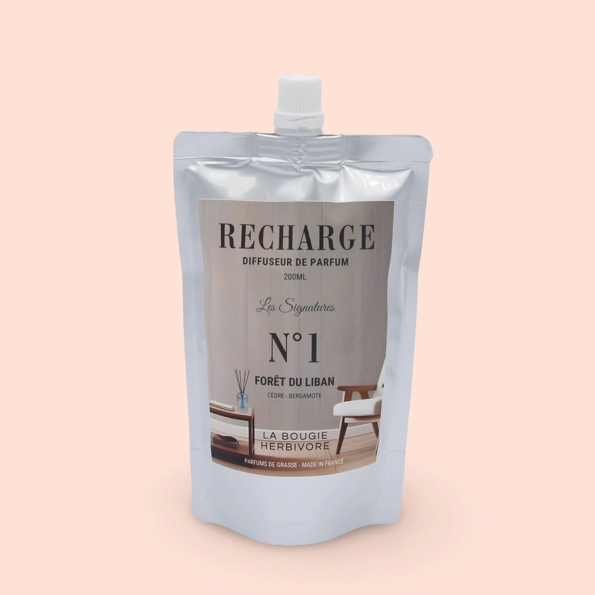 Recharge Diffuseur de Parfum à Bâtonnets No. 1 FORET DU LIBAN - 200ml - Collection les Signatures La Bougie Herbivore diffuseur
