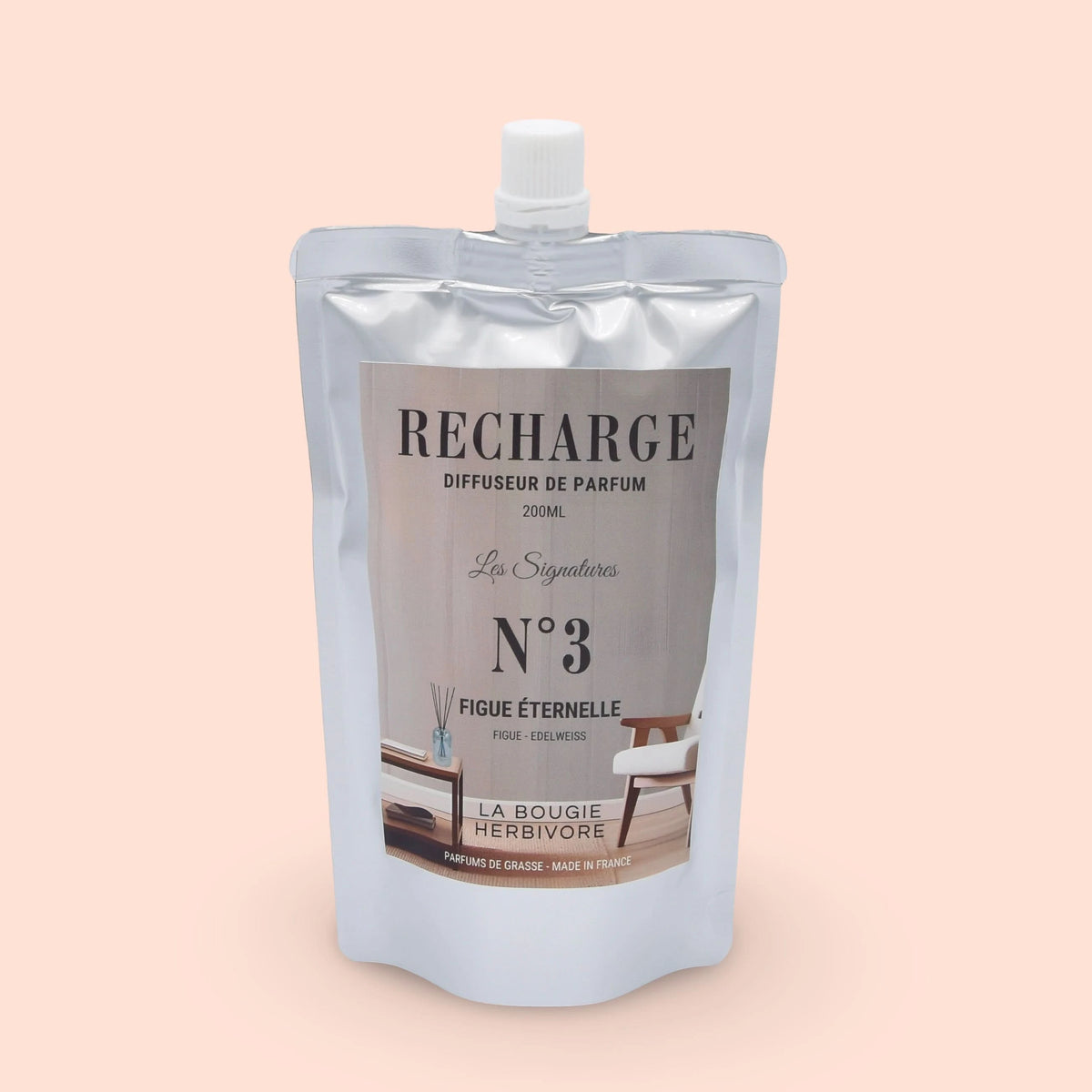 Recharge Diffuseur de Parfum à Bâtonnets No. 3 FIGUE ETERNELLE - 200ml - Collection les Signatures La Bougie Herbivore diffuseur