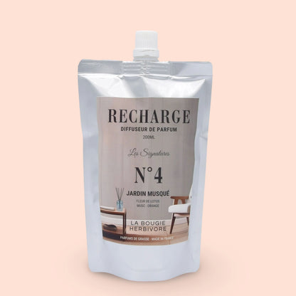 Recharge Diffuseur de Parfum à Bâtonnets No. 4 JARDIN MUSQUE - 200ml - Collection les Signatures La Bougie Herbivore diffuseur