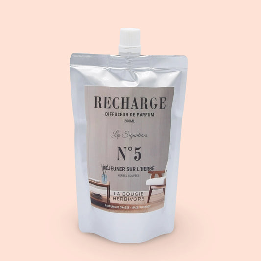Recharge Diffuseur de Parfum à Bâtonnets No. 5 DEJEUNER SUR L'HERBE - 200ml - Collection les Signatures La Bougie Herbivore diffuseur