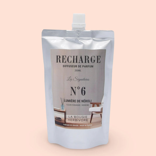 Recharge Diffuseur de Parfum à Bâtonnets No. 6 LUMIERE DE NEROLI - 200ml - Collection les Signatures La Bougie Herbivore diffuseur