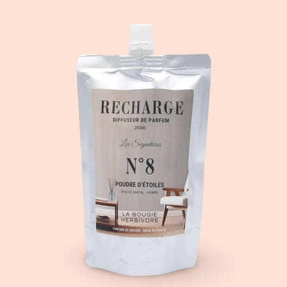 Recharge Diffuseur de Parfum à Bâtonnets No. 8 POUDRE D'ETOILES - 200ml - Collection les Signatures La Bougie Herbivore diffuseur