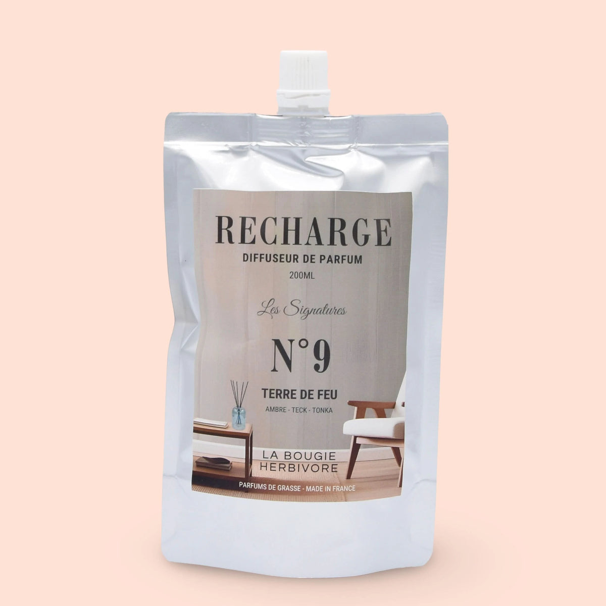 Recharge Diffuseur de Parfum à Bâtonnets No. 9 TERRE DE FEU - 200ml - Collection les Signatures La Bougie Herbivore diffuseur