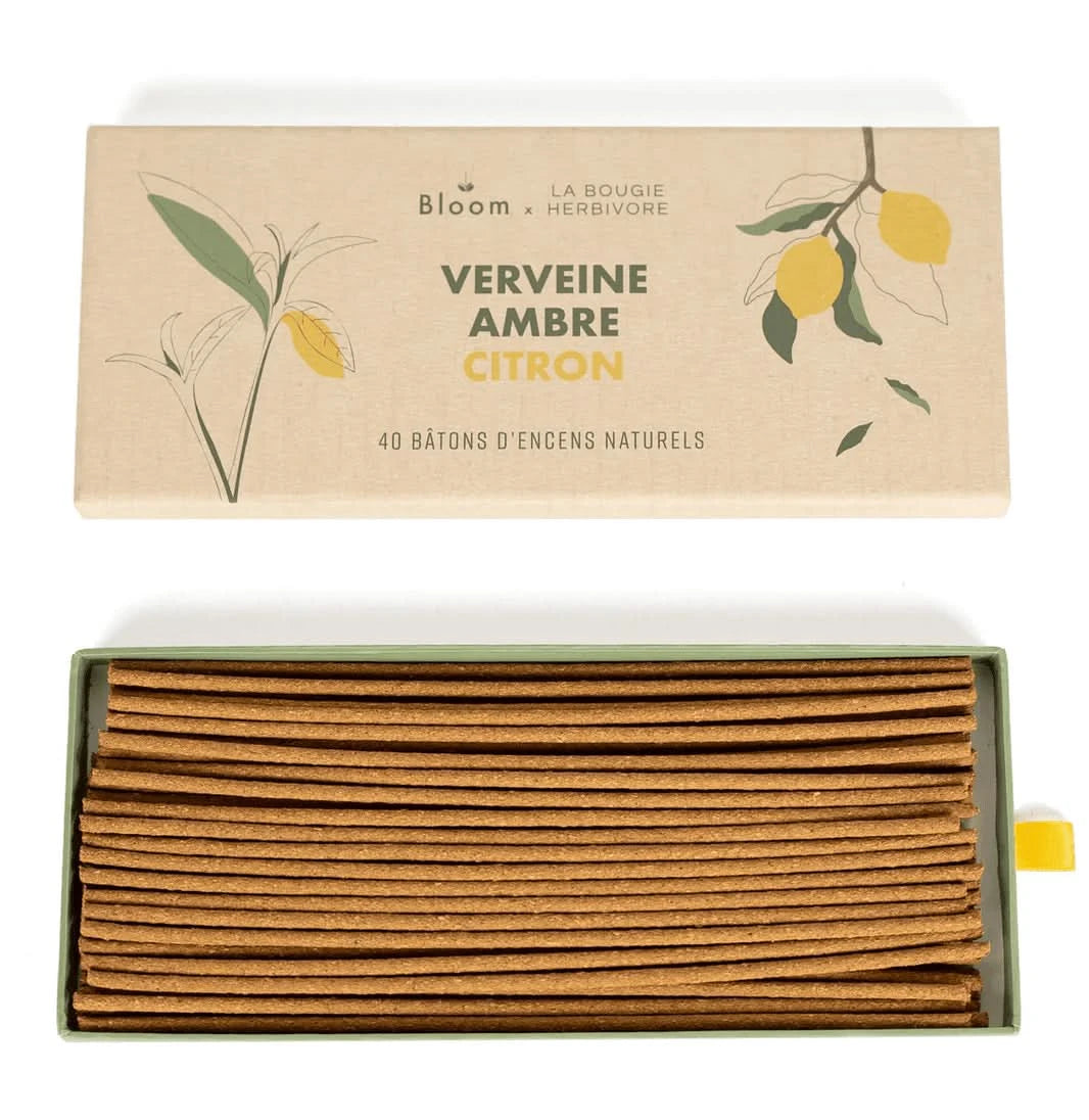 Boîte d'encens parfum naturel Verveine Ambre Citron de La Bougie Herbivore avec 40 bâtons