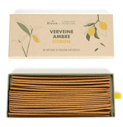Boîte d'encens parfum naturel Verveine Ambre Citron de La Bougie Herbivore avec 40 bâtons
