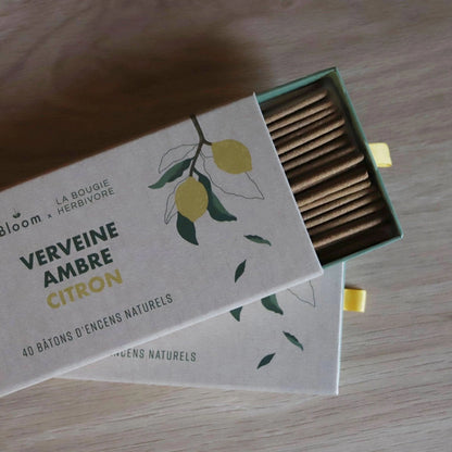 Encens parfum naturel Verveine Ambre Citron de La Bougie Herbivore, 40 bâtons d'encens naturels