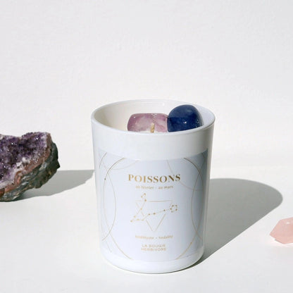 Bougie astrologie Poissons de La Bougie Herbivore avec pierres semi-précieuses et design élégant