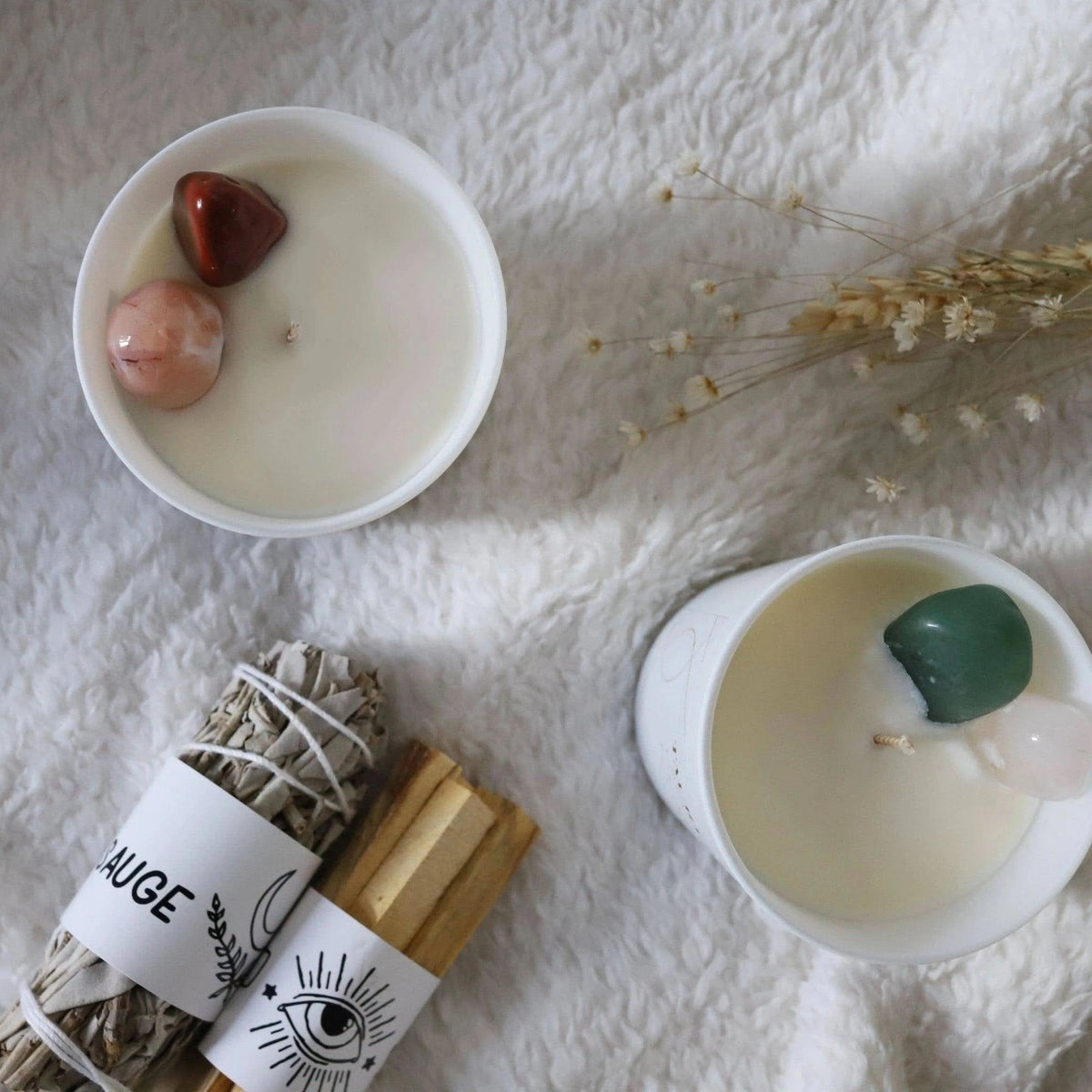 Bougie signe astrologique Taureau avec pierres semi-précieuses, parfaite pour la méditation et l'harmonie