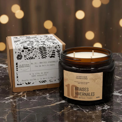 Bougie parfumée No. 10 BRAISES HIVERNALES - Feu de Bois + Cèdre - 400g - La Bougie Herbivore Bougies soja