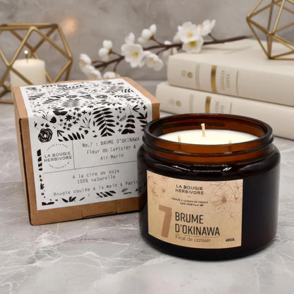 Bougie parfumée fleur de cerisier de La Bougie Herbivore dans un pot en verre élégant de 400g
