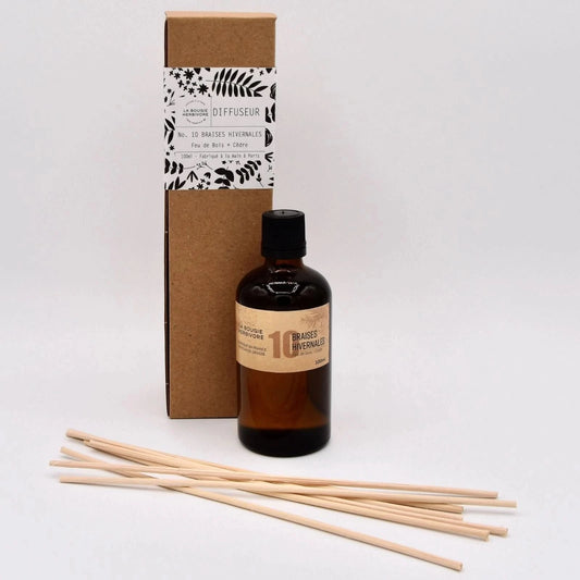 Diffuseur La Bougie Herbivore avec parfum feu de bois cèdre et bâtonnets en bois pour une ambiance chaleureuse