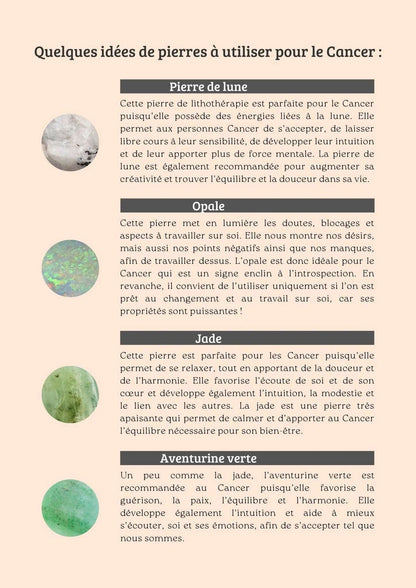 Ebook de La Bougie Herbivore, guide pierres astrologiques avec des conseils pour le Cancer